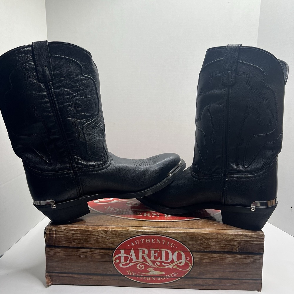 LAREDO Atlas Black Leather Western Cowboy Boots Men's Size 13 D Metal Tip 68620